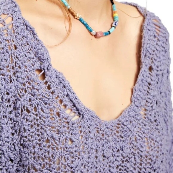 Free People NWT Sunday Shore Cotton Blend Chunky Open Knit Purple Sweater New - Picture 10 of 10